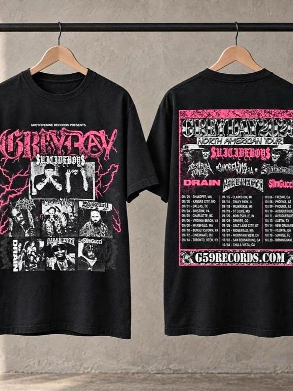 OFFICIAL G59 Records Greyday 2026 North American Tour Shirt Black & Pink SIZE XL